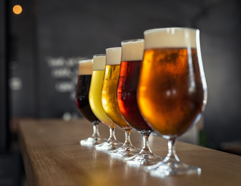 craft beer lined up on bar